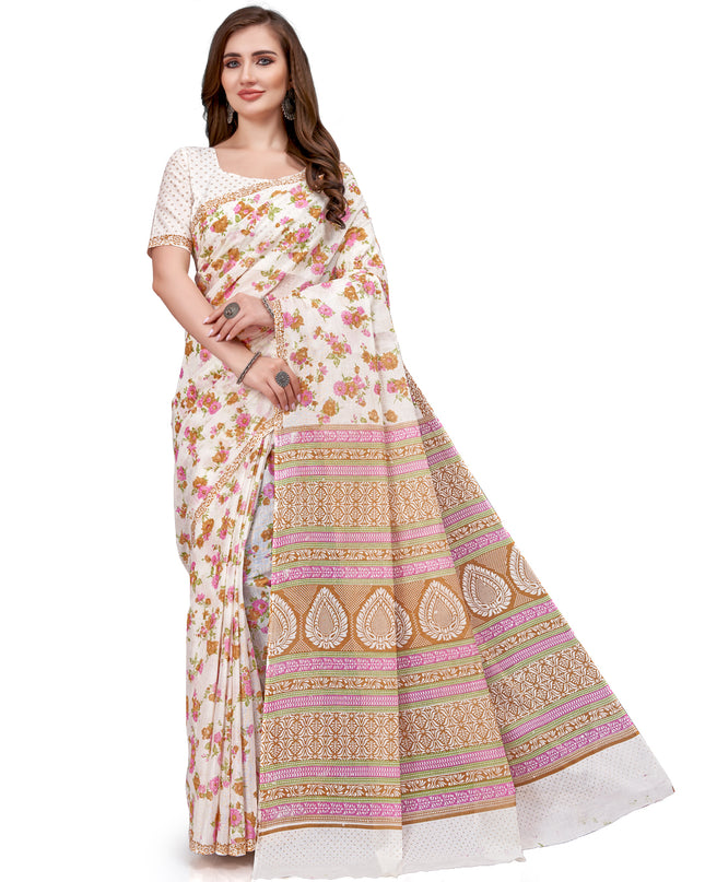 Pure Cotton Printed Mulmul Saree for Women with Blouse Piece