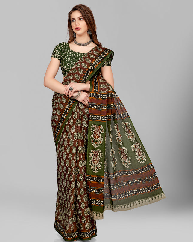 Pure Cotton Printed Mulmul Saree for Women with Blouse Piece