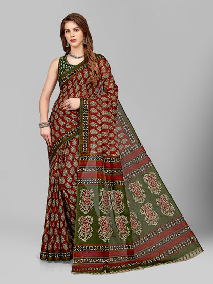 Pure Cotton Printed Mulmul Saree for Women with Blouse Piece