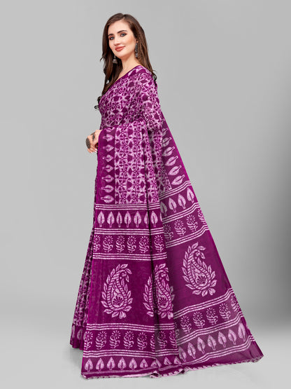 Pure Cotton Printed Mulmul Saree for Women with Blouse Piece
