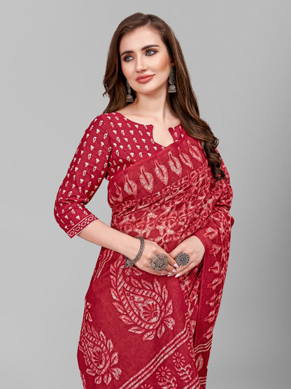 Pure Cotton Printed Mulmul Saree for Women with Blouse Piece