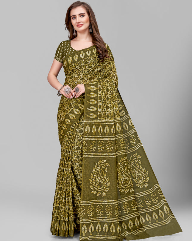 Pure Cotton Printed Mulmul Saree for Women with Blouse Piece