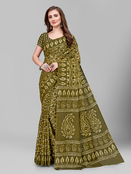 Pure Cotton Printed Mulmul Saree for Women with Blouse Piece