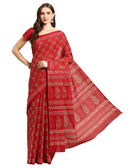Pure Cotton Printed Mulmul Saree for Women with Blouse Piece