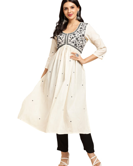 Cotton Flared Lucknowi Chikankari Ethinic Wear Kurta