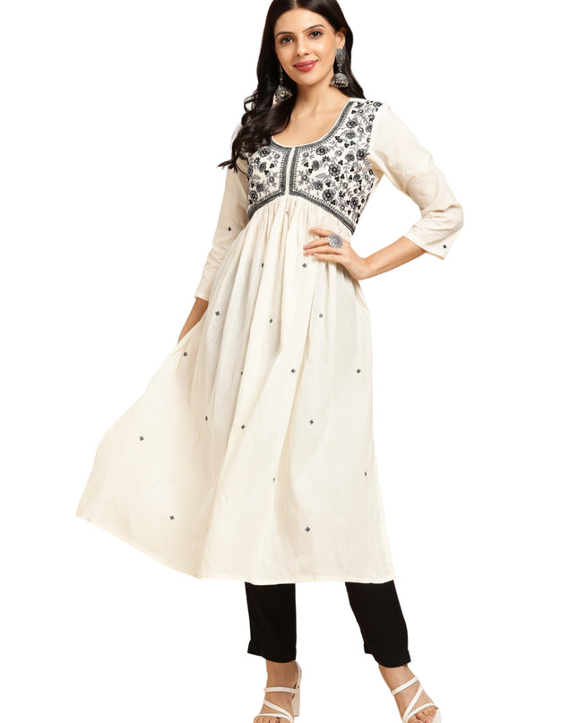 Cotton Flared Lucknowi Chikankari Ethinic Wear Kurta