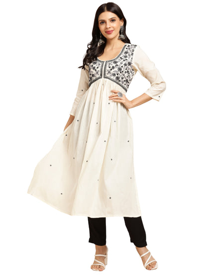 Cotton Flared Lucknowi Chikankari Ethinic Wear Kurta