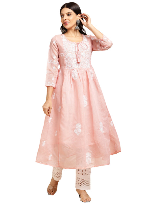 Cotton Flared Lucknowi Chikankari Ethnic Wear Kurta