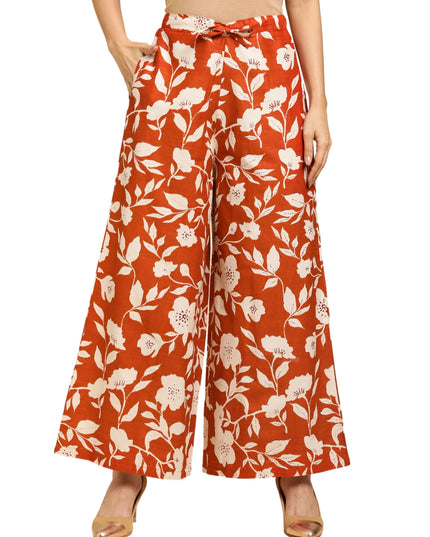 Women's Cotton Printed Loose Fit Flared Wide Leg Palazzo Pants