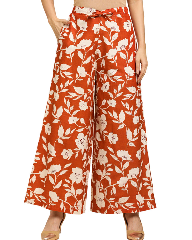 Women's Cotton Printed Loose Fit Flared Wide Leg Palazzo Pants