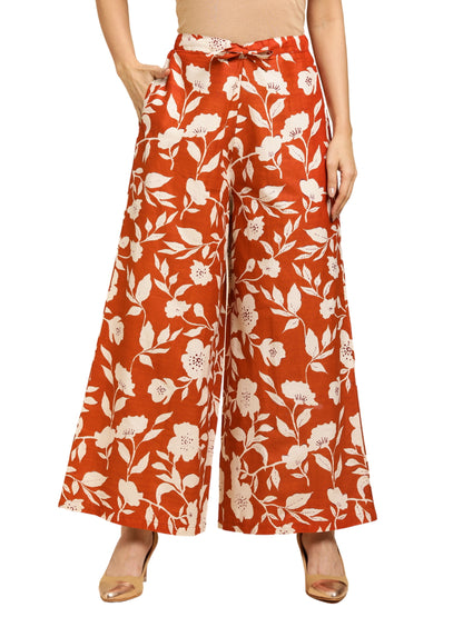 Women's Cotton Printed Loose Fit Flared Wide Leg Palazzo Pants