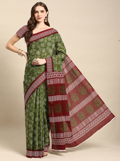 Pure Cotton Printed Mulmul Saree for Women with Blouse Piece
