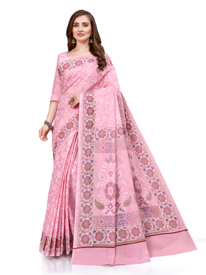 Pure Cotton Printed Mulmul Saree for Women with Blouse Piece