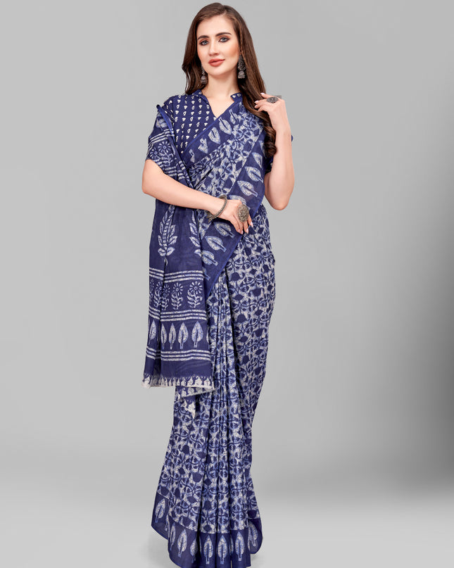 Pure Cotton Printed Mulmul Saree for Women with Blouse Piece