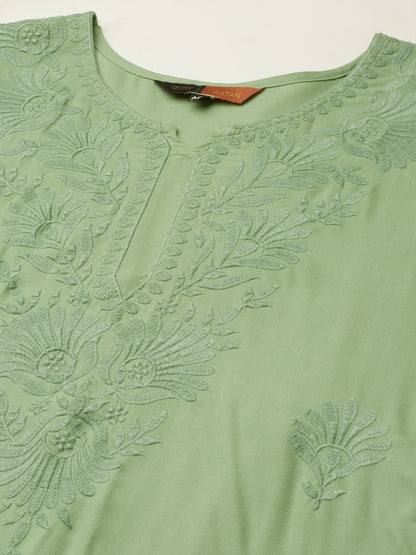 Rayon Straight Lucknowi Chikankari Ethnic Wear Kurta