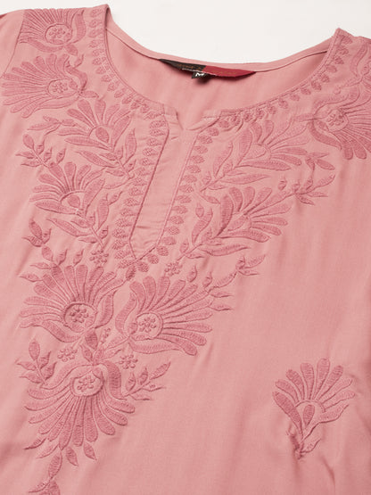 RATAN Women's Rayon Straight Lucknowi Chikankari Ethnic Wear Kurta