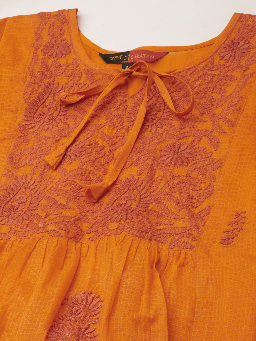 RATAN Women's Muga Cotton Flared Lucknowi Chikankari Ethnic Wear Kurta