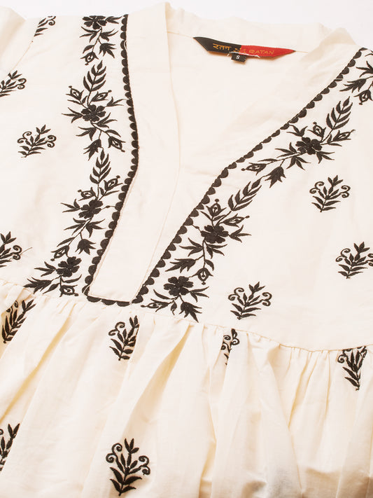 Women's Cotton Flared Lucknowi Chikankari Ethinic Wear Kurta