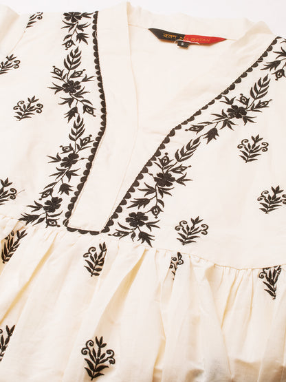 RATAN Women's Cotton Flared Lucknowi Chikankari Ethinic Wear Kurta