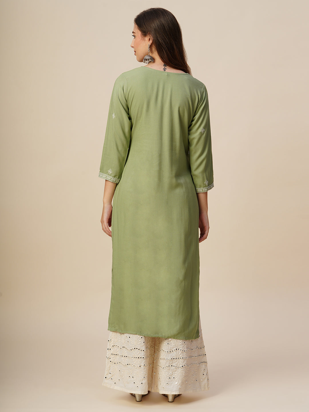 Rayon Straight Lucknowi Chikankari Ethnic Wear Kurta