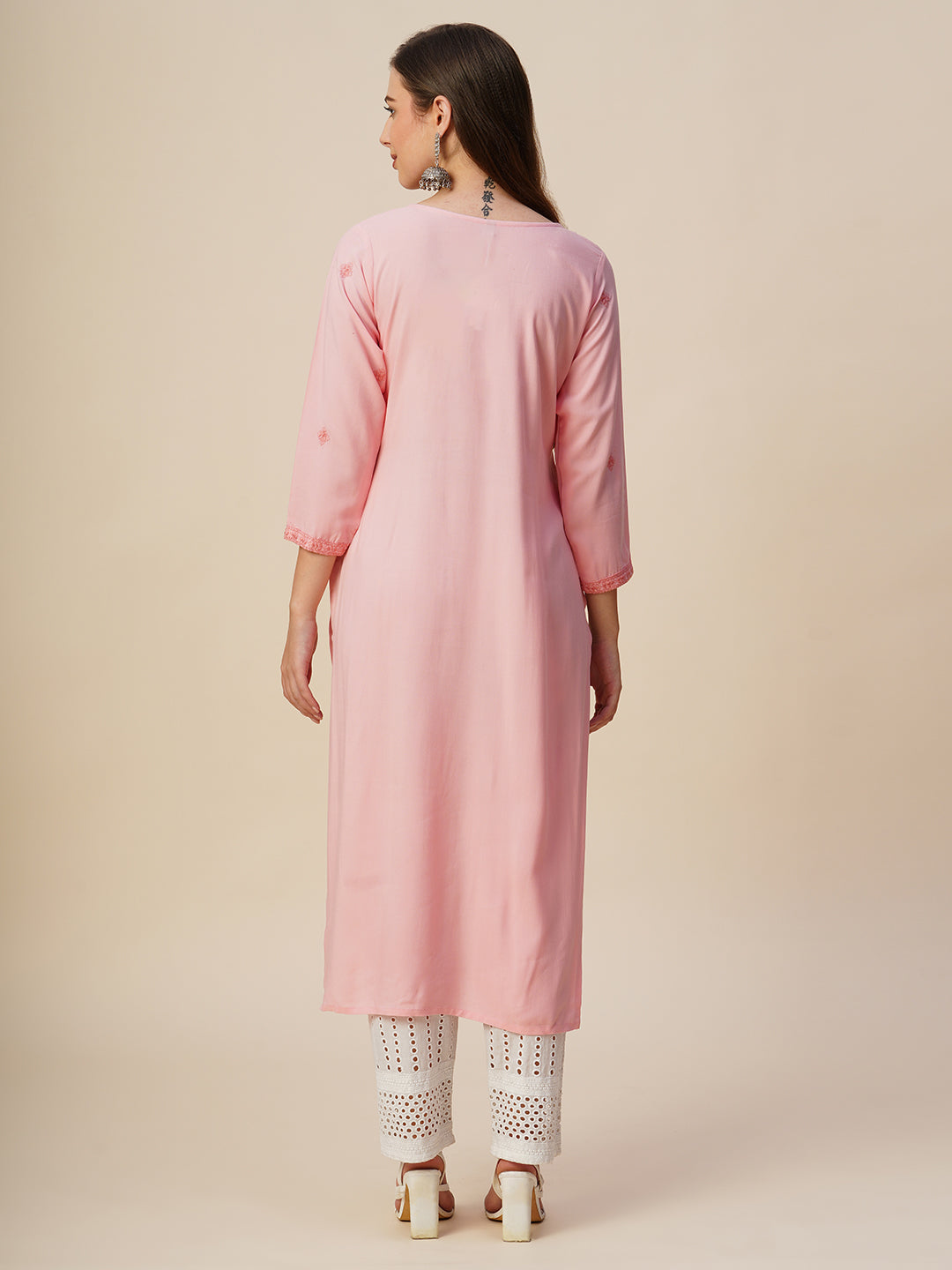 RATAN Women's Rayon Straight Lucknowi Chikankari Ethnic Wear Kurta