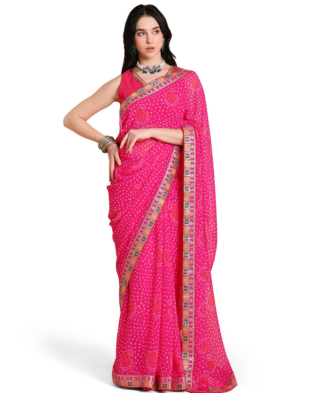 Chiffon Bandhani Printed Saree with Blouse Piece