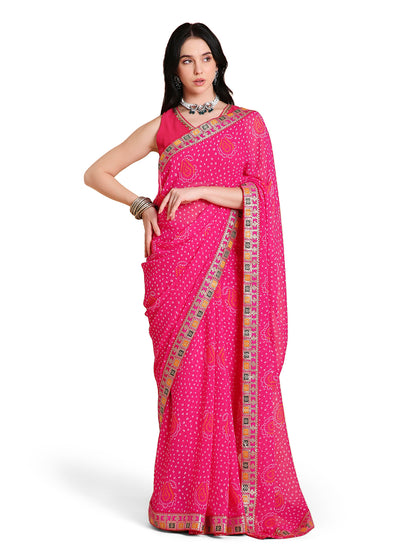 Chiffon Bandhani Printed Saree with Blouse Piece