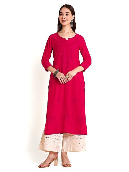 Rayon Straight Lucknowi Chikankari Ethnic Wear Kurta