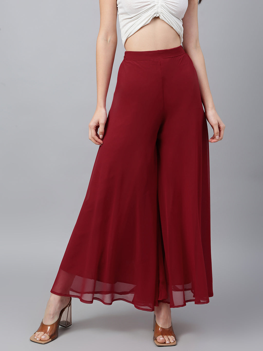 Women’s Freesize Georgette Flared Sharara Palazzo Pant with Lining