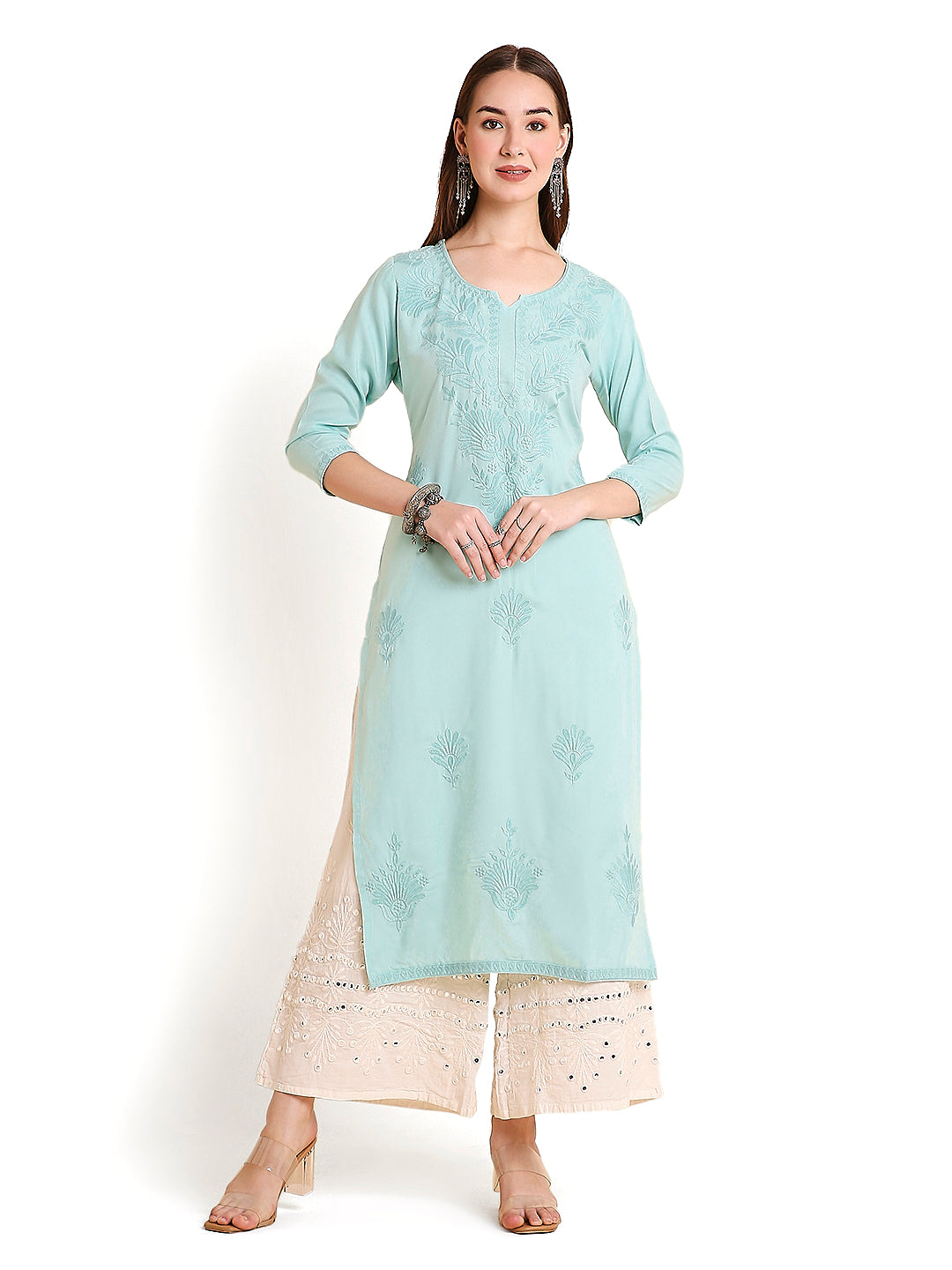 RATAN Women's Rayon Straight Lucknowi Chikankari Ethnic Wear Kurta