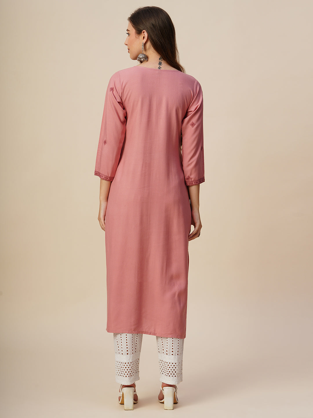 RATAN Women's Rayon Straight Lucknowi Chikankari Ethnic Wear Kurta
