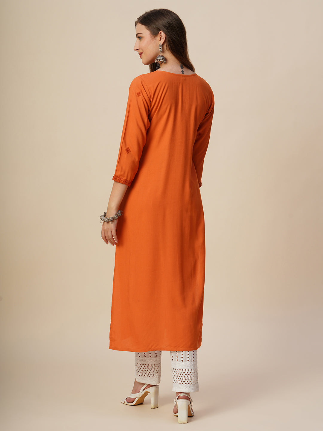 RATAN Women's Rayon Straight Lucknowi Chikankari Ethnic Wear Kurta