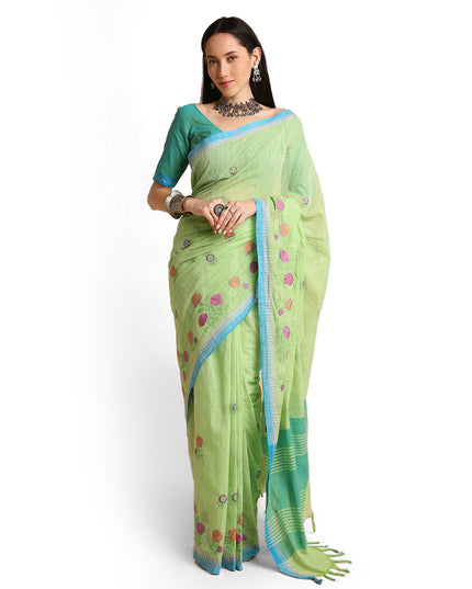 Pure Cotton Handloom Embroidered Saree with Blouse Piece