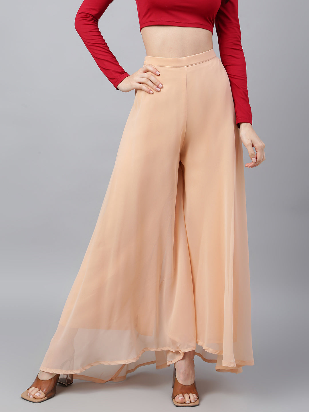 Women’s Freesize Georgette Flared Sharara Palazzo Pant with Lining