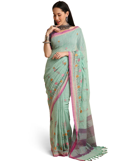 Pure Cotton Handloom Embroidered Saree with Blouse Piece
