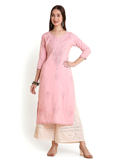 RATAN Women's Rayon Straight Lucknowi Chikankari Ethnic Wear Kurta