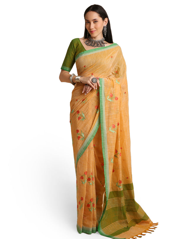 Pure Cotton Handloom Embroidered Saree with Blouse Piece