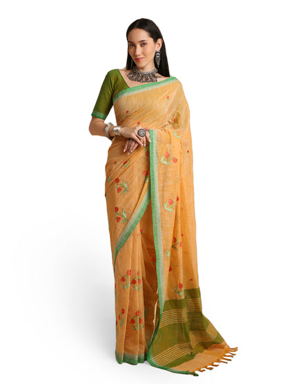 Pure Cotton Handloom Embroidered Saree with Blouse Piece