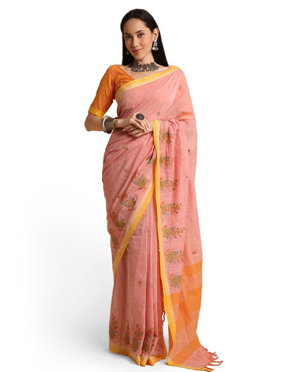 Pure Cotton Handloom Embroidered Saree with Blouse Piece