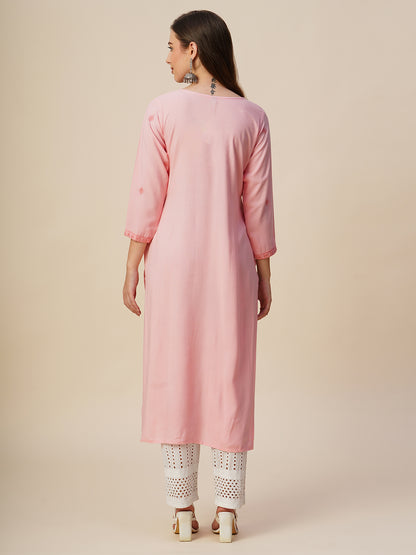 Rayon Straight Lucknowi Chikankari Ethnic Wear Kurta