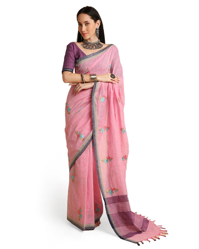 Pure Cotton Handloom Embroidered Saree with Blouse Piece