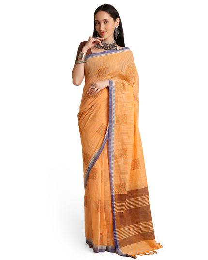 Pure Cotton Handloom Embroidered Saree with Blouse Piece