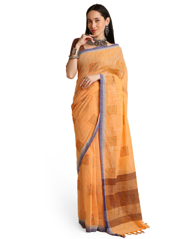 Pure Cotton Handloom Embroidered Saree with Blouse Piece