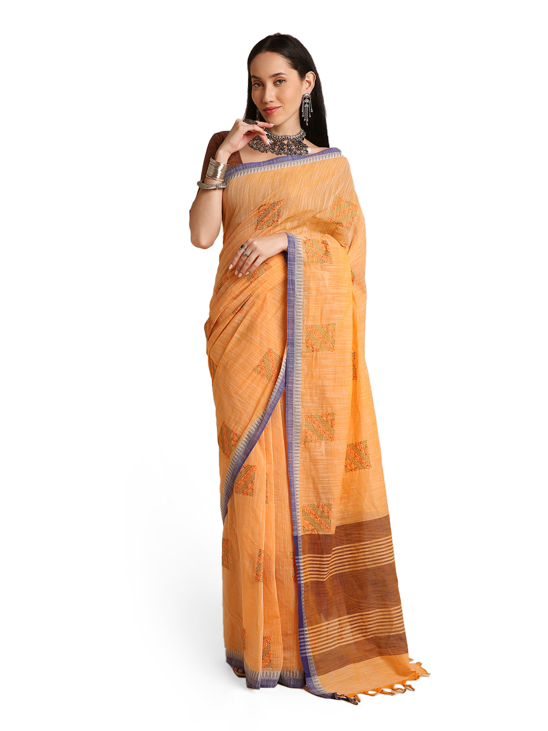 Pure Cotton Handloom Embroidered Saree with Blouse Piece