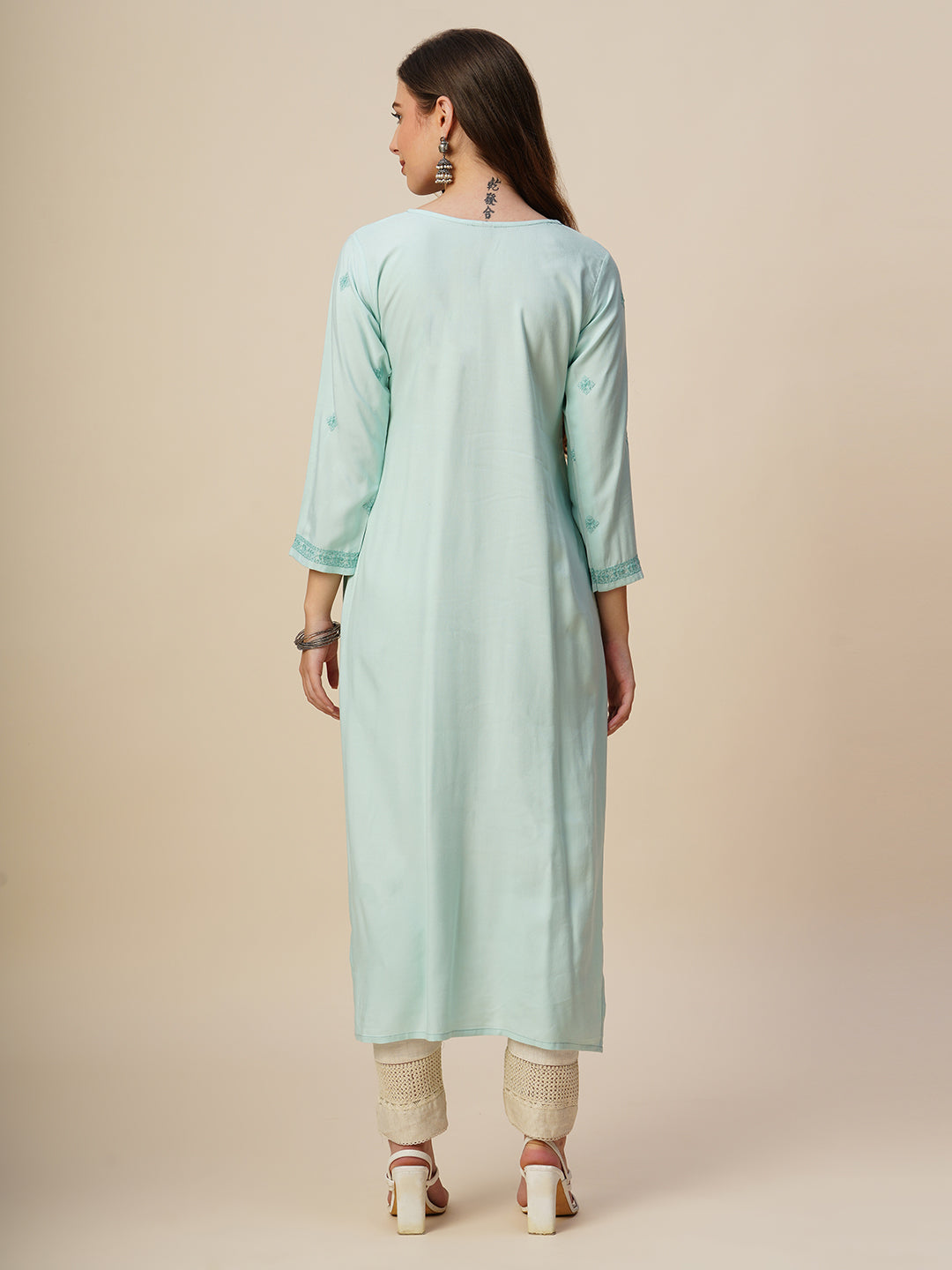 RATAN Women's Rayon Straight Lucknowi Chikankari Ethnic Wear Kurta