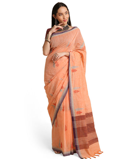 Pure Cotton Handloom Embroidered Saree with Blouse Piece
