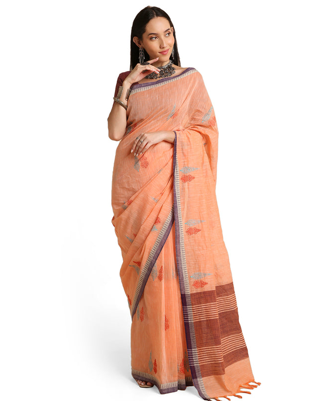 Pure Cotton Handloom Embroidered Saree with Blouse Piece