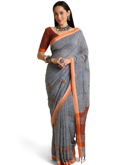 Pure Cotton Handloom Embroidered Saree with Blouse Piece