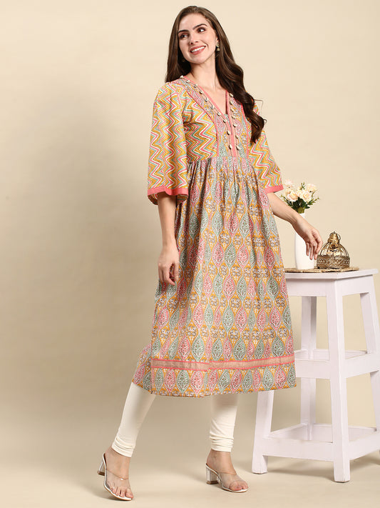 RATAN Women's Cotton Printed Anarkali Paisley Shell Kurta