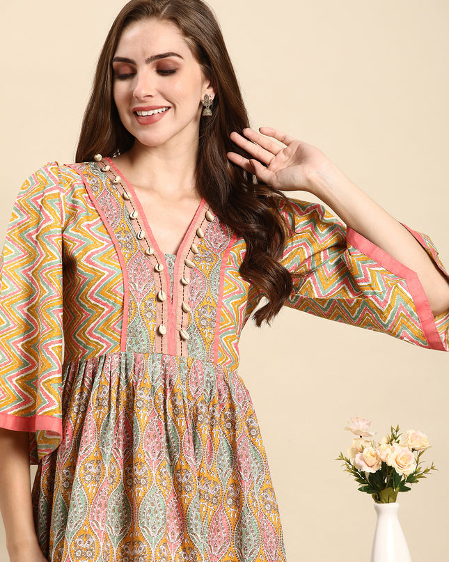 Cotton Printed Anarkali Paisley Shell Kurta